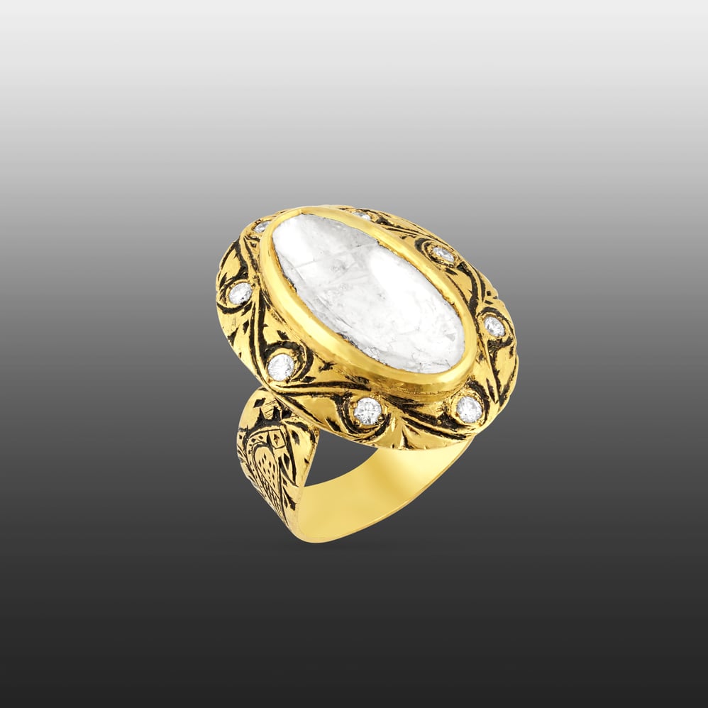 Partash Ring with Solitaire-Style Polki and Gold Inlay